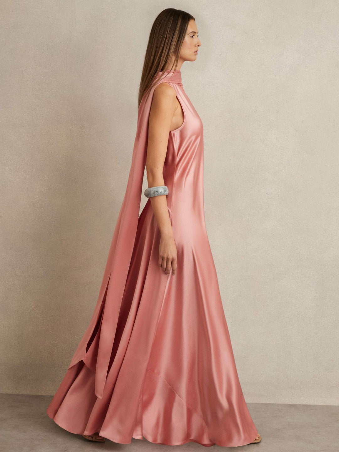 Reiss Satin Cape Maxi Dress in Pink