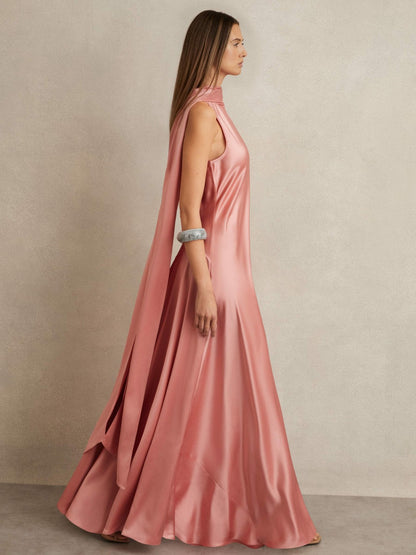Reiss Satin Cape Maxi Dress in Pink