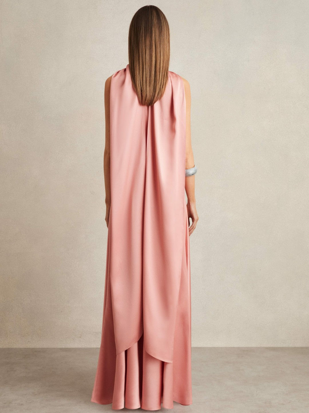 Reiss Satin Cape Maxi Dress in Pink