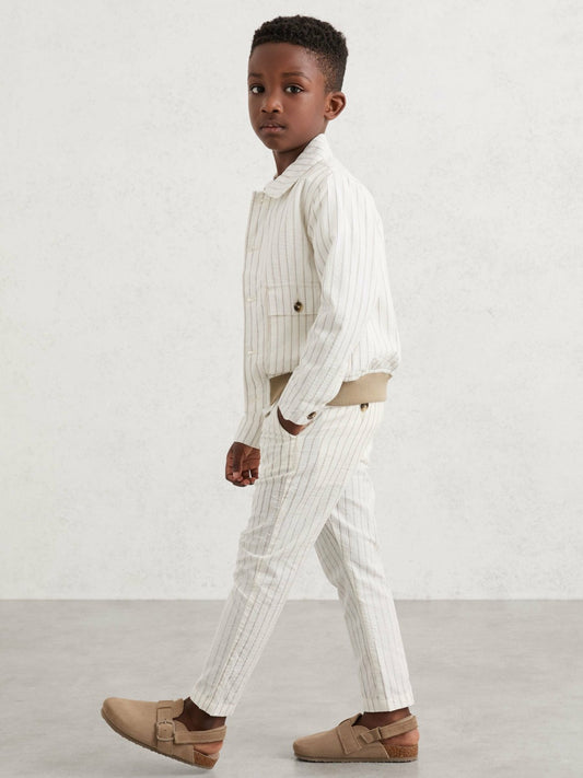 Reiss Popular Choice - 3-9 yrs Cotton Pinstripe Trousers Regular-Fit in Off White/Taupe Brown