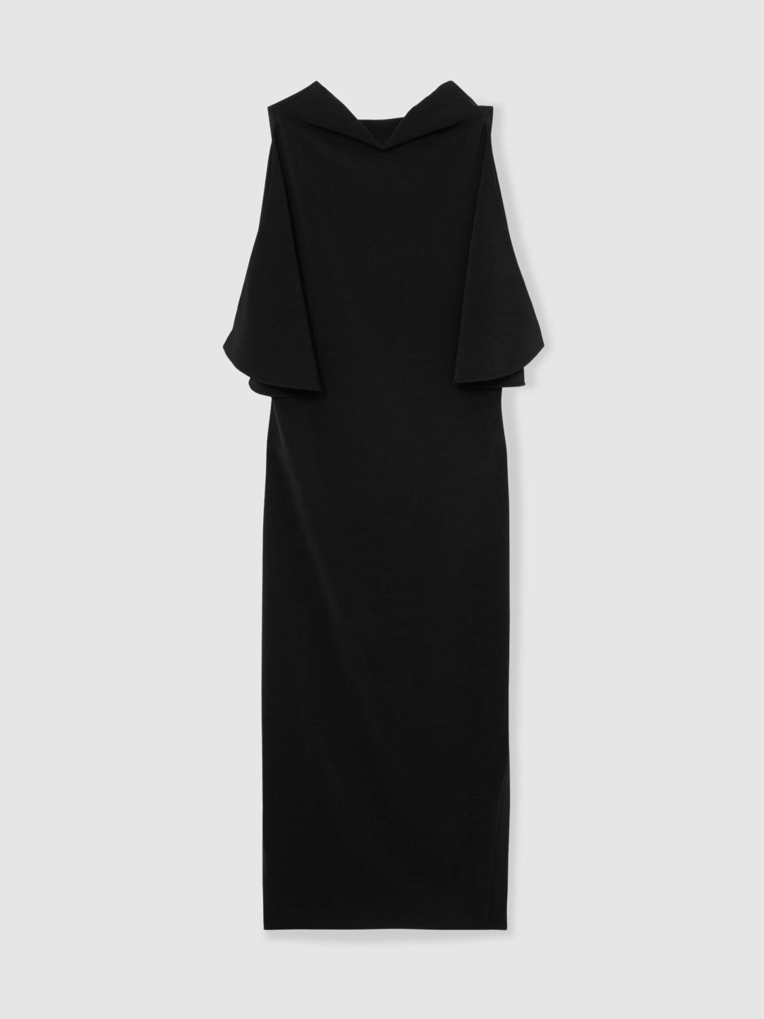 Reiss Draped-Front High-Neck Midi Dress in Black