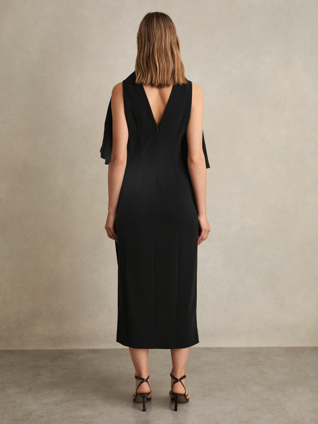 Reiss Draped-Front High-Neck Midi Dress in Black