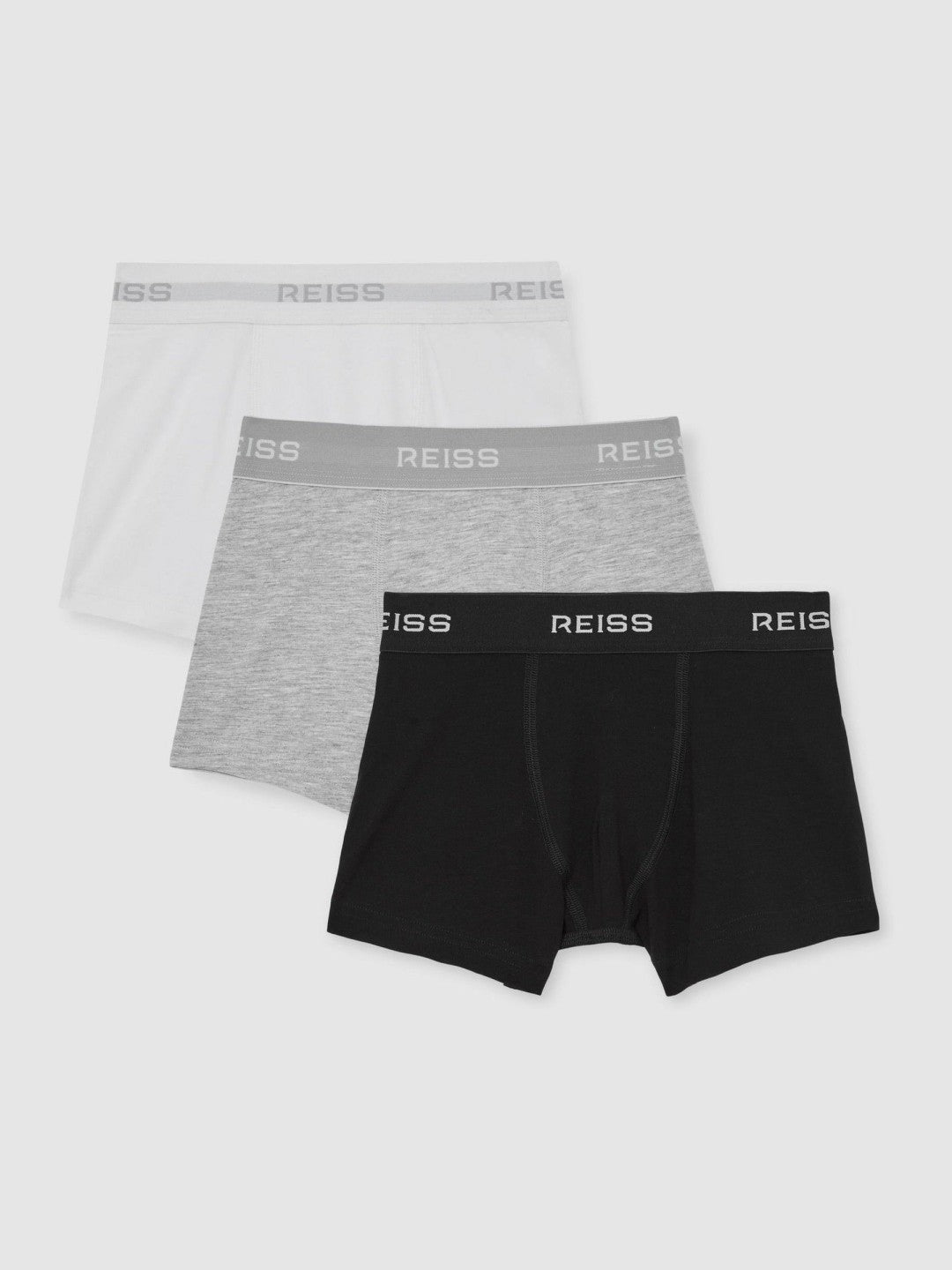 Reiss Offer - 9-13 yrs Stretch-Cotton Logo-Waistband Boxer Shorts 3 Pack in White/Grey/Black