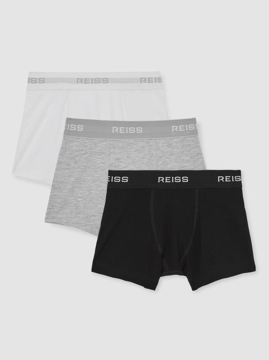 Reiss Featured - Stretch-Cotton Boxers 3 Pack in White/Grey/Black