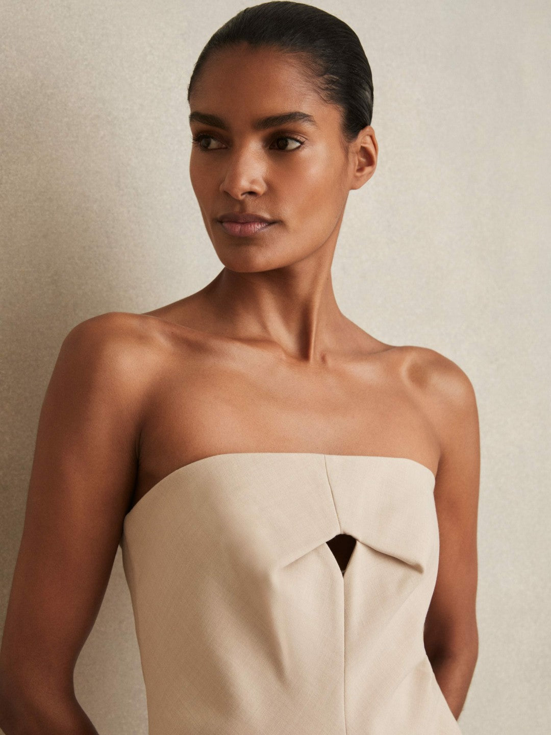 Reiss Double Strap Cut Out Midi Dress in Stone Neutral