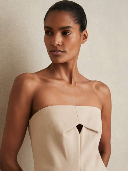 Reiss Double Strap Cut Out Midi Dress in Stone Neutral
