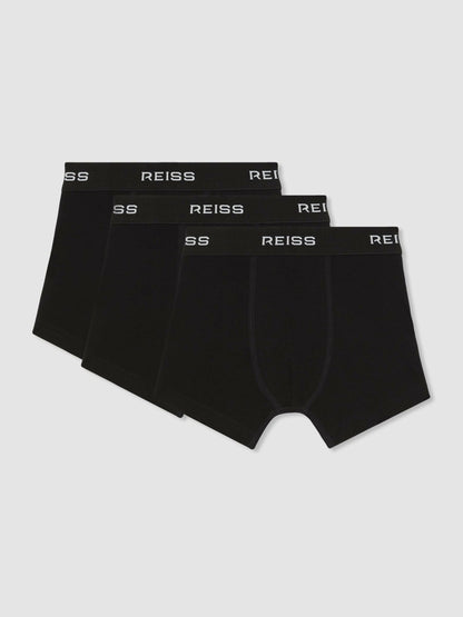Reiss Deal - 9-13 yrs Stretch-Cotton Logo-Waistband Boxer Shorts 3 Pack in Black