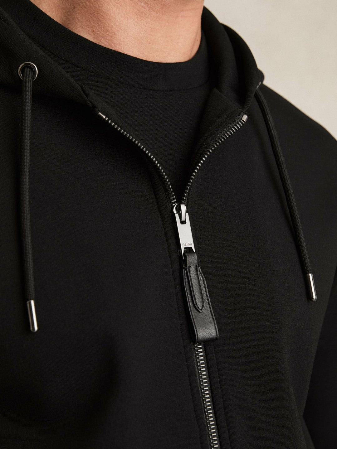 Reiss Deal - Interlock Zip-Through Hoodie in Black