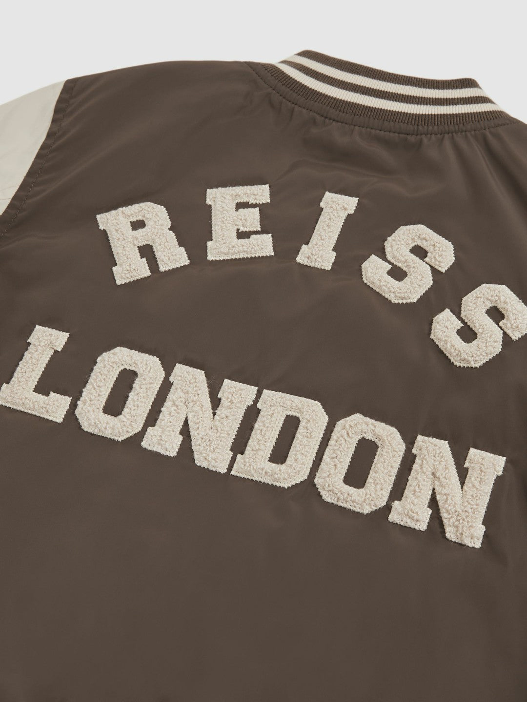 Reiss Best Seller - 9-13 yrs Colour-Block Varsity Bomber Jacket in Mink Brown/Off White