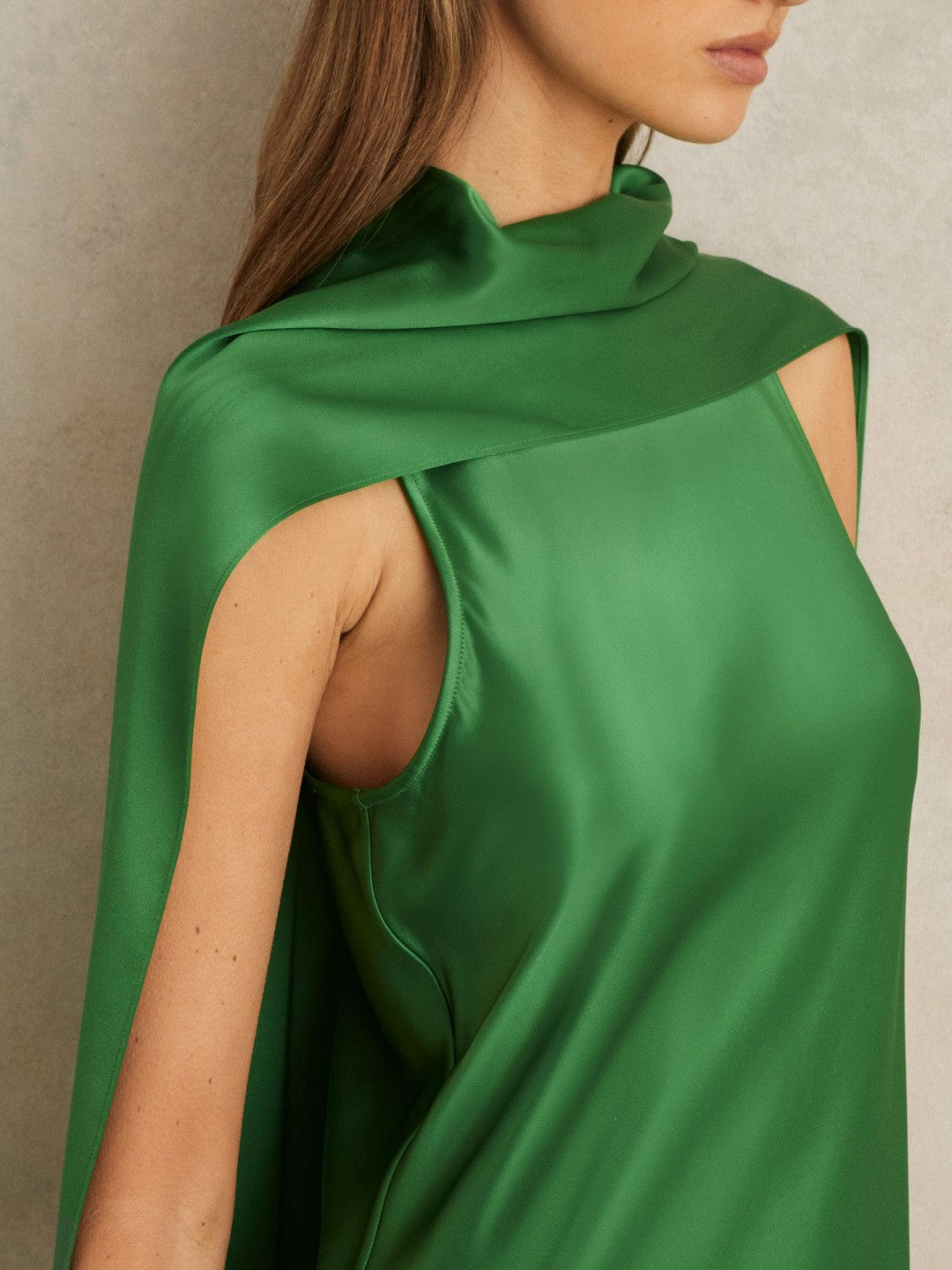 Reiss Satin Cape Maxi Dress in Green
