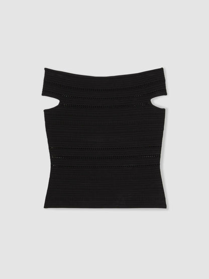 Reiss Offer - Bardot Open Knit Top in Black