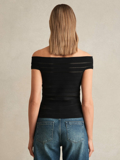 Reiss Offer - Bardot Open Knit Top in Black