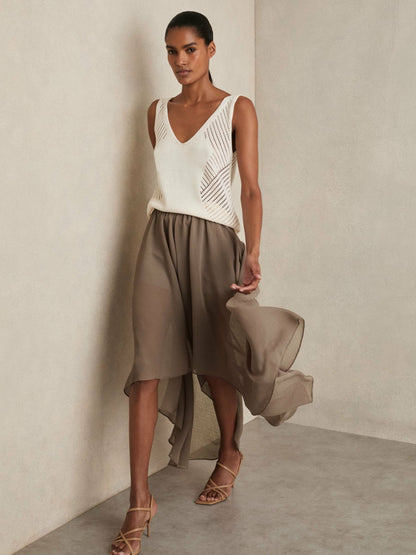 Reiss Best Seller - Sheer-Overlay High-Low Shorts in Mink Neutral