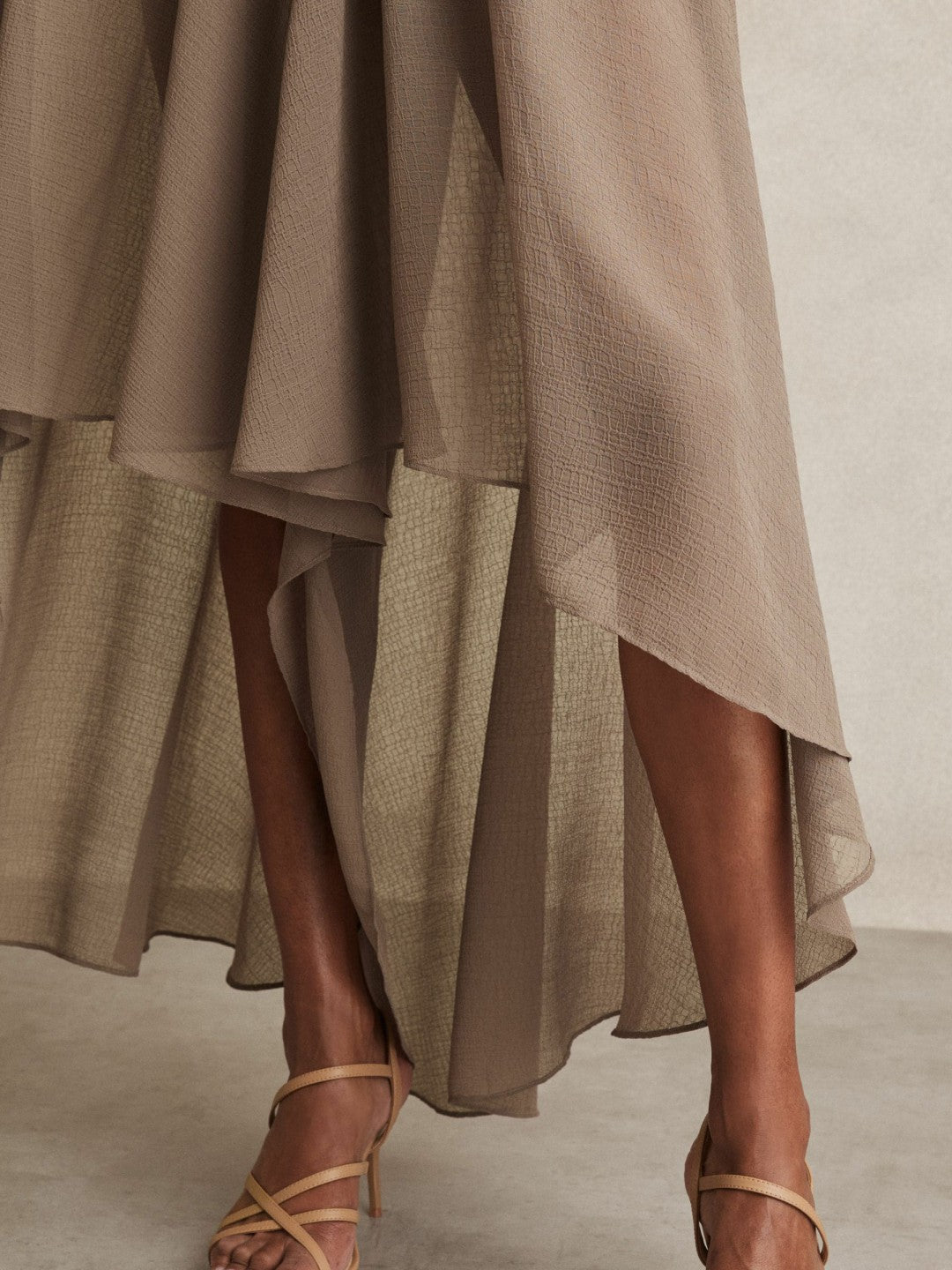 Reiss Best Seller - Sheer-Overlay High-Low Shorts in Mink Neutral