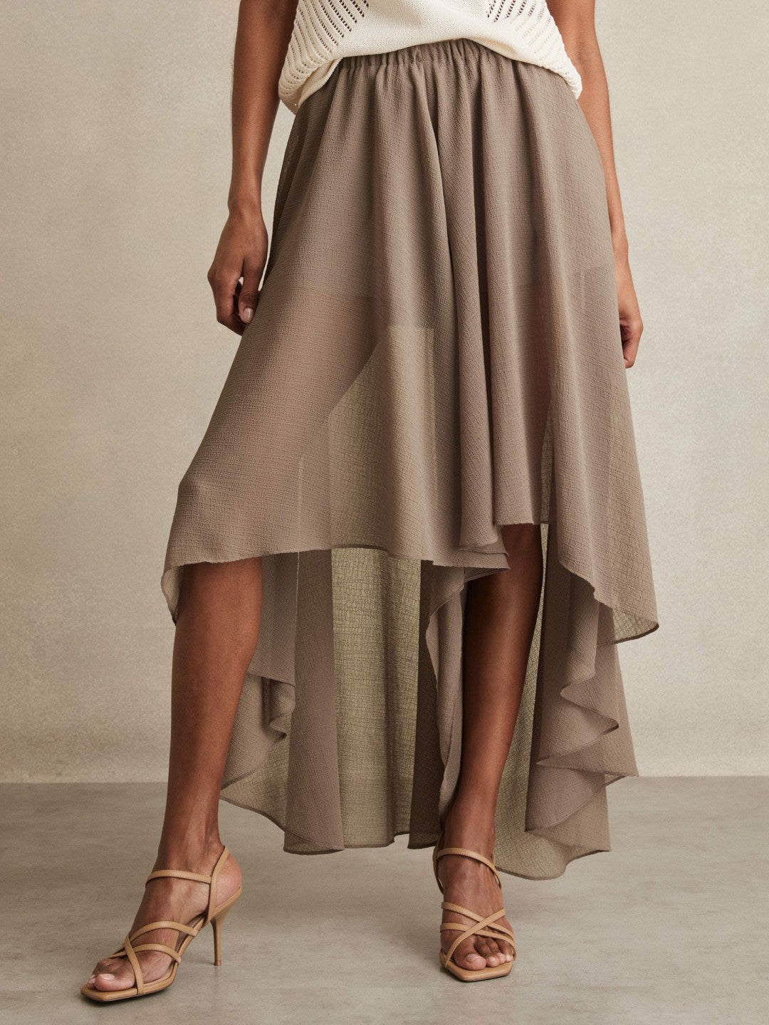 Reiss Best Seller - Sheer-Overlay High-Low Shorts in Mink Neutral