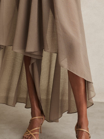 Reiss Featured - Petite Sheer-Overlay High-Low Shorts in Mink Neutral