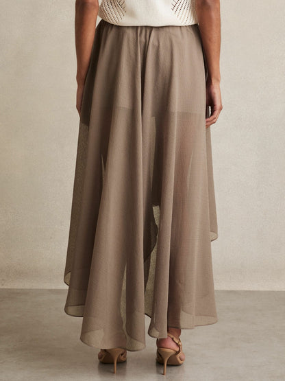 Reiss Featured - Petite Sheer-Overlay High-Low Shorts in Mink Neutral