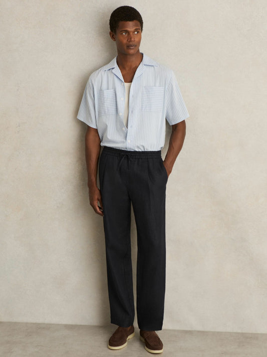 Reiss Savings - Linen Drawstring Relaxed-Fit Trousers in Navy