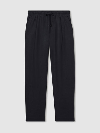 Reiss Savings - Linen Drawstring Relaxed-Fit Trousers in Navy