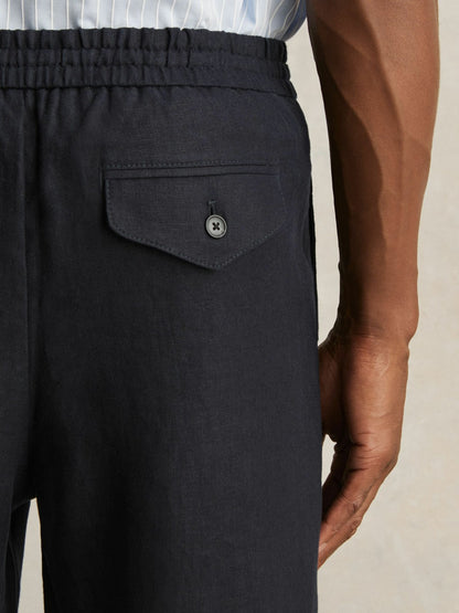 Reiss Savings - Linen Drawstring Relaxed-Fit Trousers in Navy