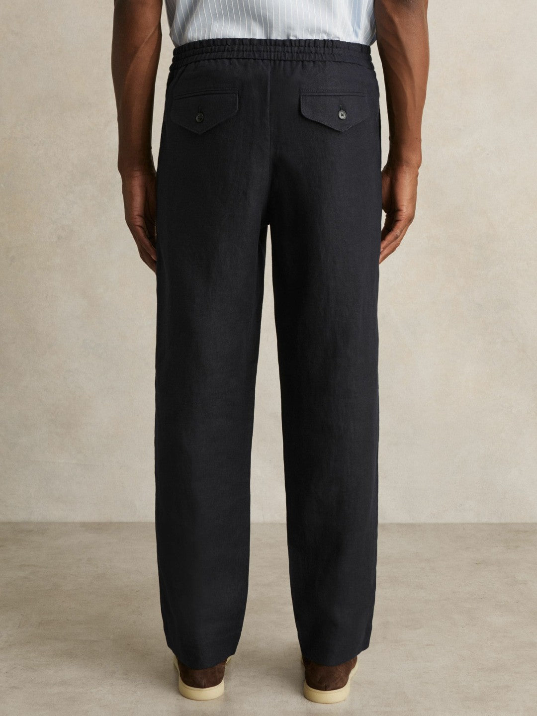 Reiss Savings - Linen Drawstring Relaxed-Fit Trousers in Navy
