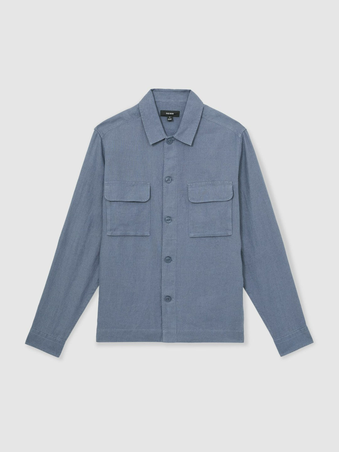 Reiss Featured - Linen Twin-Pocket Overshirt in Airforce Blue