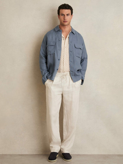 Reiss Featured - Linen Twin-Pocket Overshirt in Airforce Blue