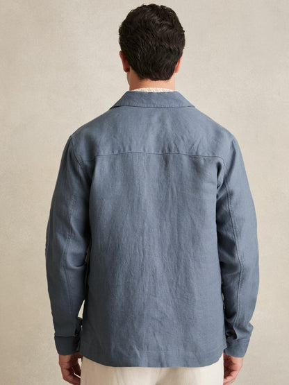 Reiss Featured - Linen Twin-Pocket Overshirt in Airforce Blue