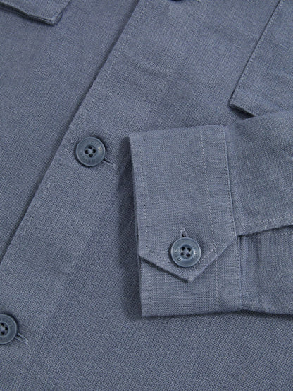 Reiss Featured - Linen Twin-Pocket Overshirt in Airforce Blue