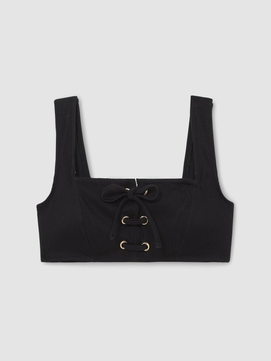 Reiss Popular Choice - Ribbed Lace-Up Bikini Top in Black