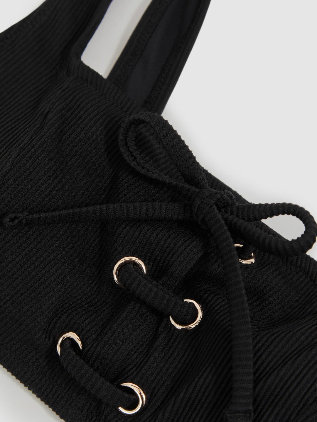 Reiss Popular Choice - Ribbed Lace-Up Bikini Top in Black