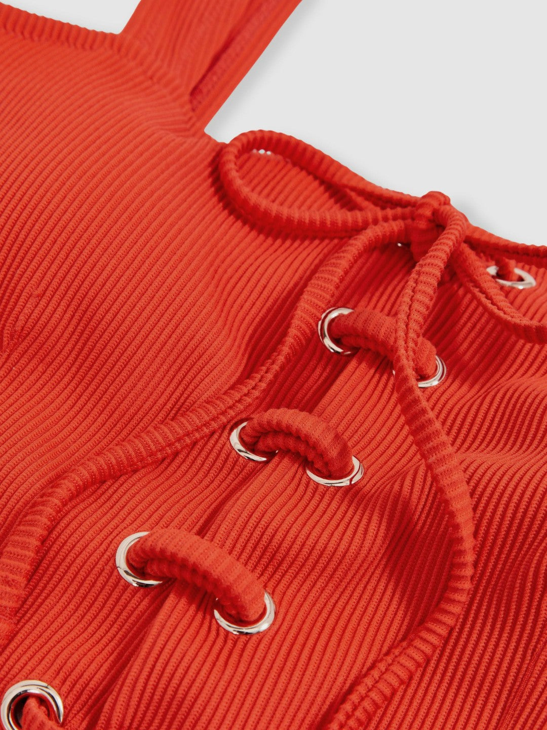 Reiss Ribbed Lace-Up Swimsuit in Orange