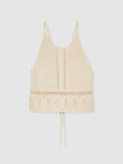 Reiss Featured - Cotton Crochet Tie-Back Cropped Top in Cream