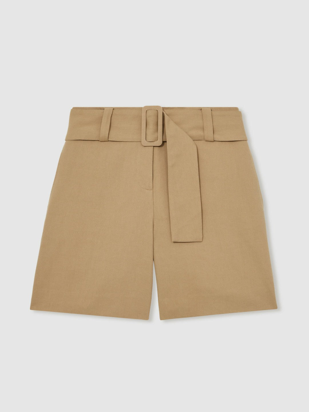 Reiss Cotton-Blend Belted Shorts With Linen in Camel