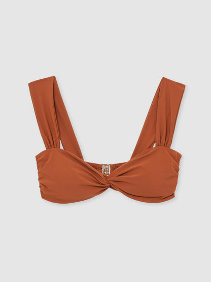 Reiss Deal - Twist Front Bikini Top in Brown
