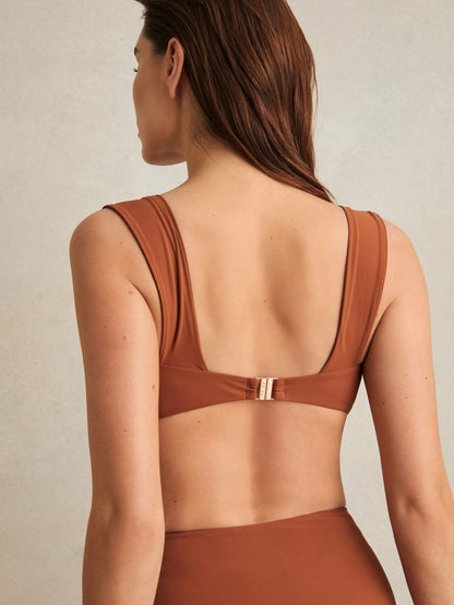Reiss Deal - Twist Front Bikini Top in Brown
