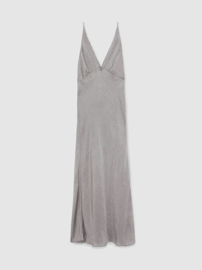 Reiss Crushed Satin Tie Back Slip Dress in Grey