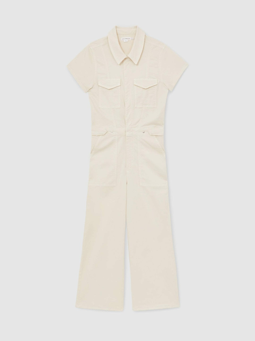 Reiss Sale - Good American Cotton Twill Jumpsuit with Stretch in Ecru