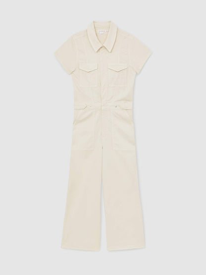 Reiss Sale - Good American Cotton Twill Jumpsuit with Stretch in Ecru
