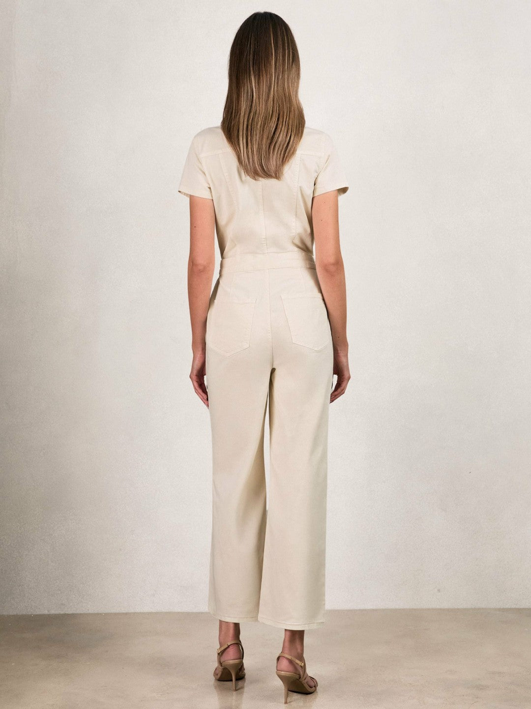 Reiss Sale - Good American Cotton Twill Jumpsuit with Stretch in Ecru