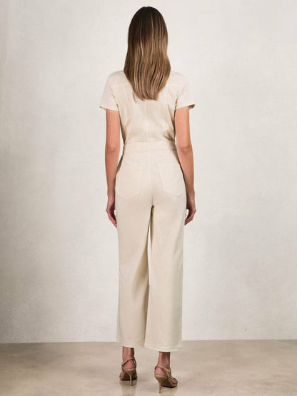 Reiss Sale - Good American Cotton Twill Jumpsuit with Stretch in Ecru