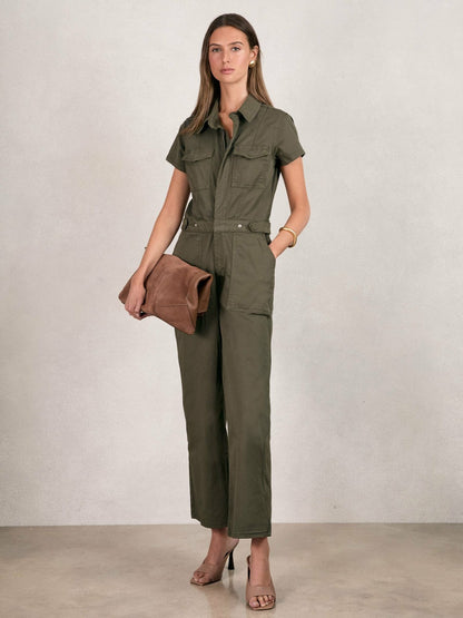 Reiss Savings - Good American Cotton Twill Jumpsuit with Stretch in Khaki