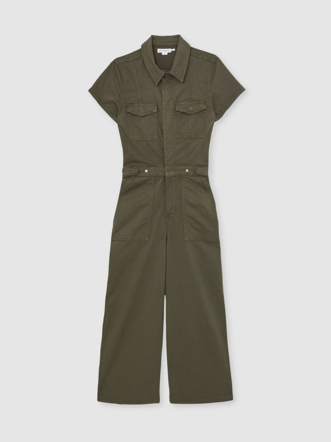 Reiss Savings - Good American Cotton Twill Jumpsuit with Stretch in Khaki