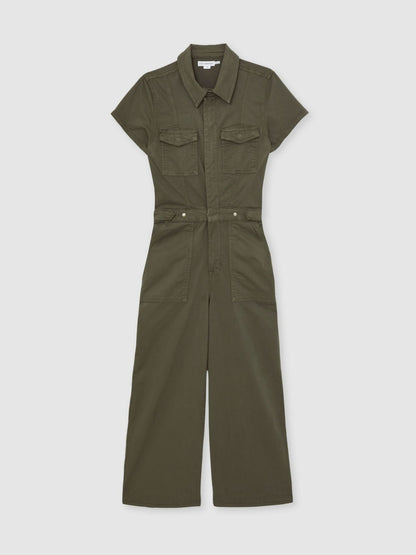 Reiss Savings - Good American Cotton Twill Jumpsuit with Stretch in Khaki