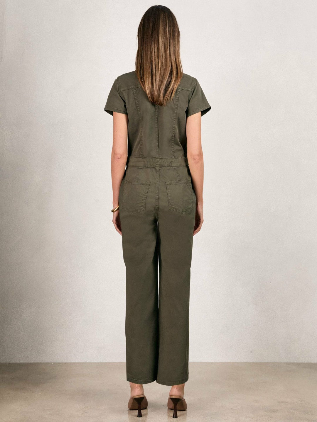 Reiss Savings - Good American Cotton Twill Jumpsuit with Stretch in Khaki