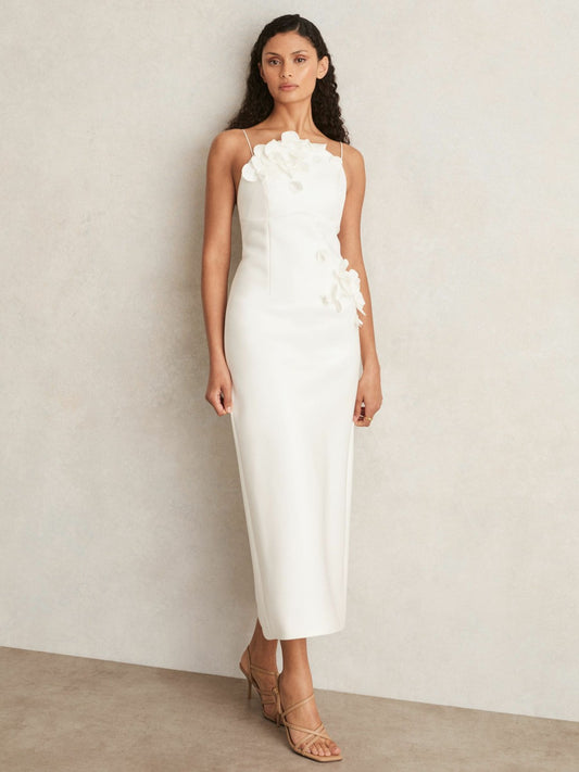 Reiss Affordable - Acler Ivory Petal Detail Fitted Midi Dress in Ivory