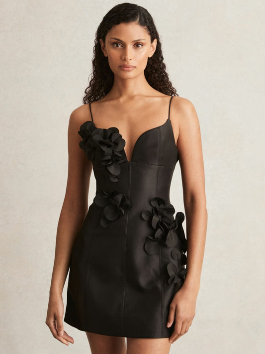 Reiss Savings - Acler Petal Detail Fitted Mini Black Dress in Black