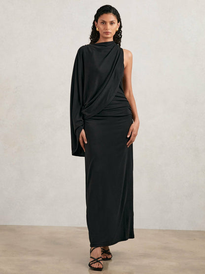 Reiss Acler Jersey Draped Midi Dress in Black