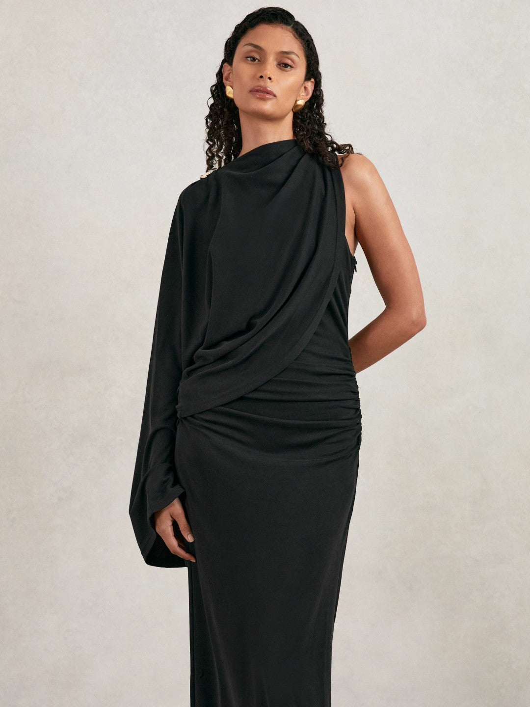 Reiss Acler Jersey Draped Midi Dress in Black