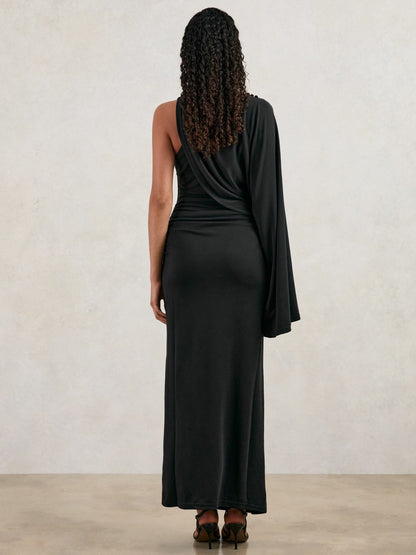 Reiss Acler Jersey Draped Midi Dress in Black